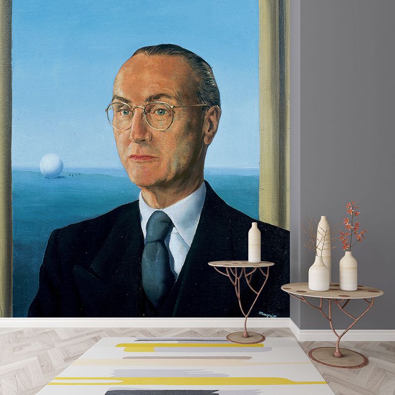 A Gentleman Portrait Wallpaper Murals Surreal Non-Woven Cloth Wall Decoration in Black-Blue