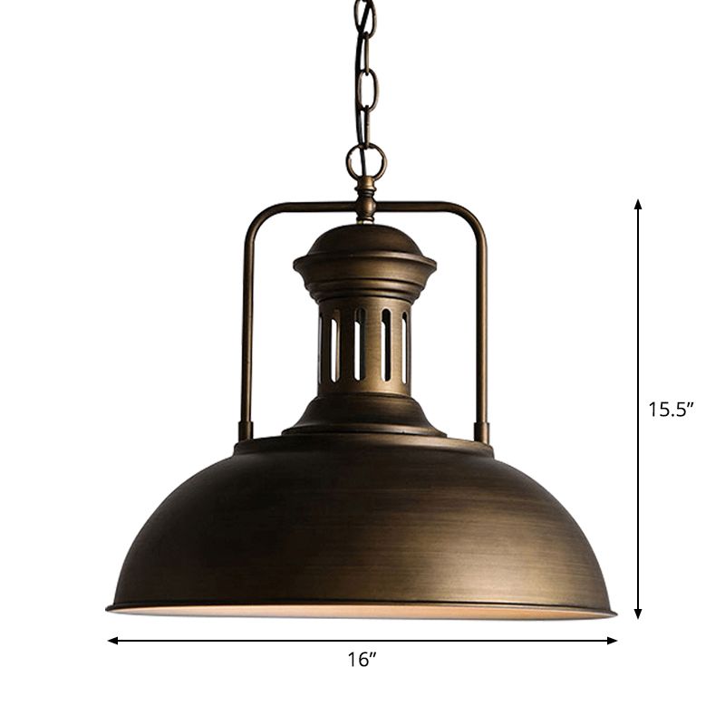 Nautical Bowl Shaped Ceiling Pendant Single-Bulb Iron Hanging Lamp with Vented Socket in Bronze