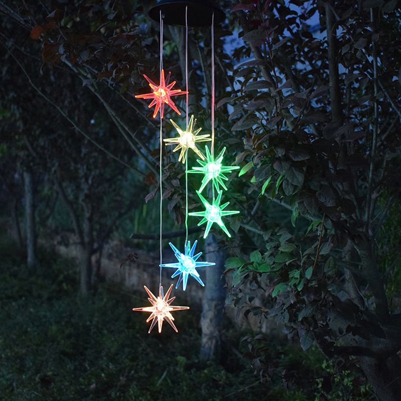 Sea Urchin LED Pendant Light Art Decor Plastic Courtyard Solar Wind Chime Lighting in Clear, 1 Pc