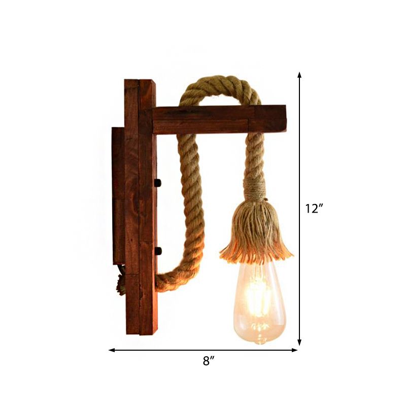 Rope Exposed Bulb Sconce Lighting Coastal 1 Light Living Room Wall Mounted Lamp in Red/Brown/Wood