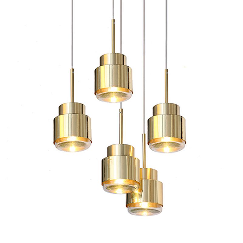 Post-Modern Cylindrical Shape Pendant Light Brass 1 Light Small Suspension Light  for Dining Room