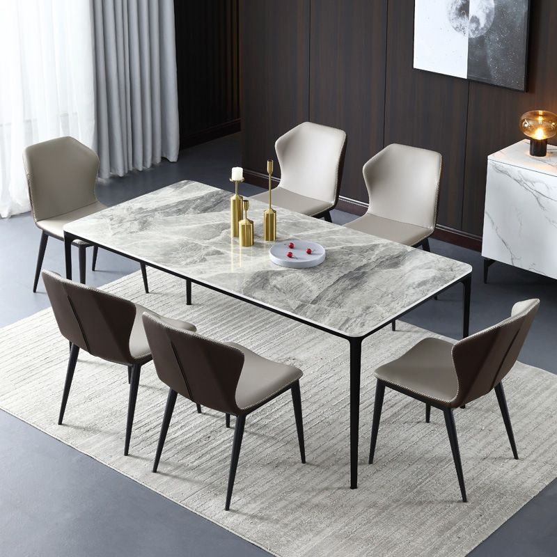 Modern Stone Dining Set 1/4/5/7 Pieces Rectangle Dining Table Set with Wingback Chairs