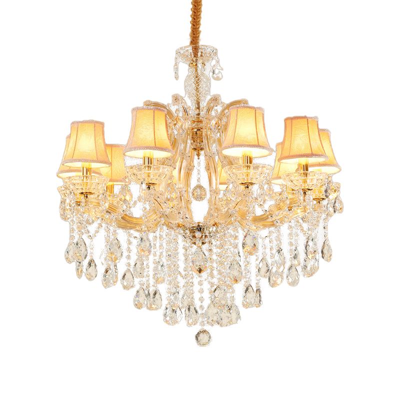 Teardrop Chandelier Light Fixture Modern Hand-Cut Crystal 10 Heads Gold Suspension Pendant for Living Room