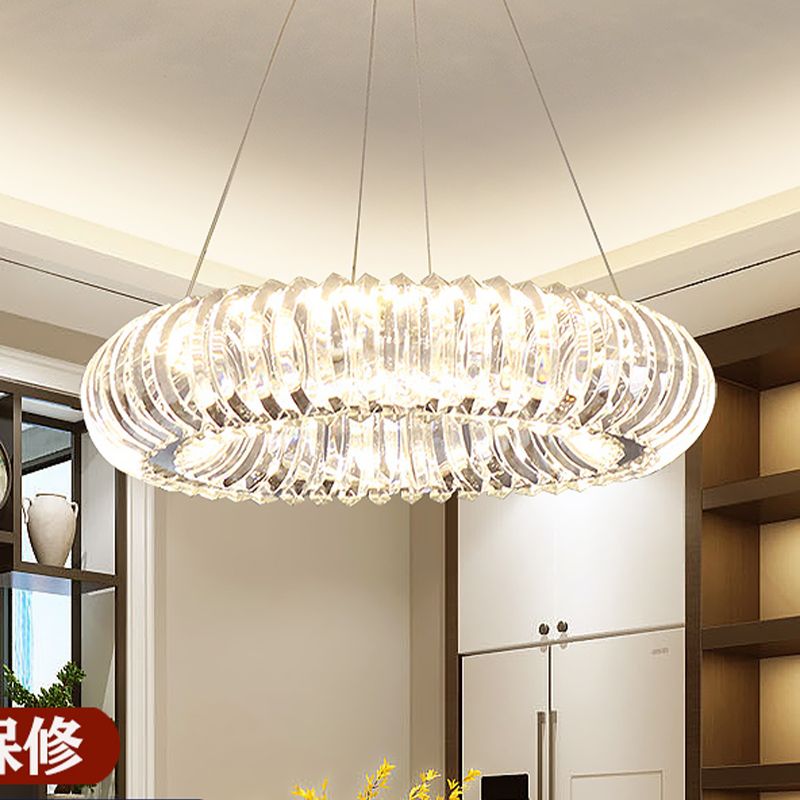 Clear Crystal Donut Pendant Light Fixture Minimalism Dining Room LED Hanging Chandelier