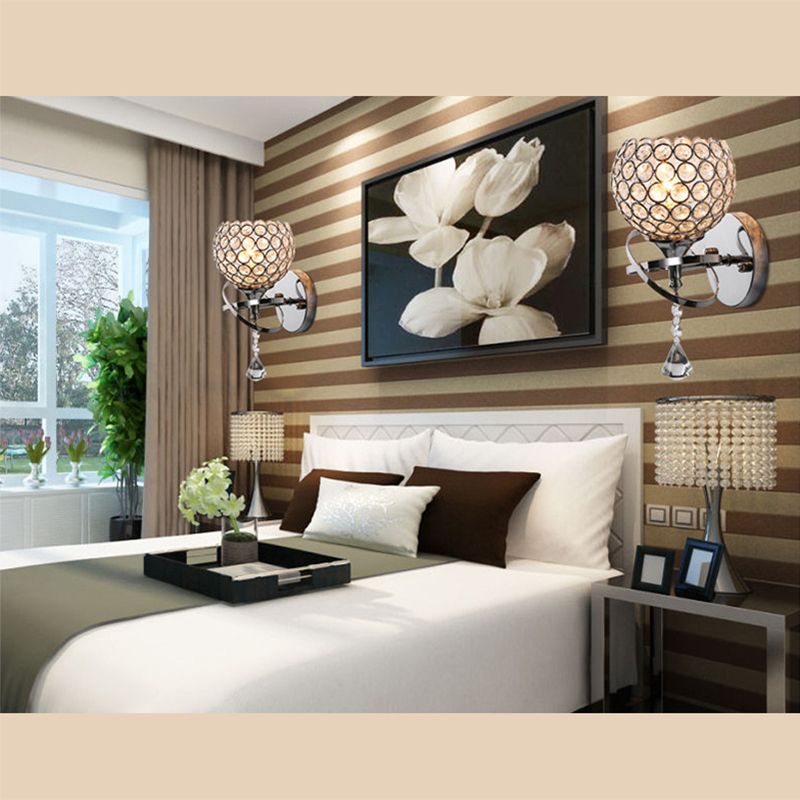 Chrome Finish Globe Wall Light Modernism 1 Head Crystal Wall Sconce Light for Foyer