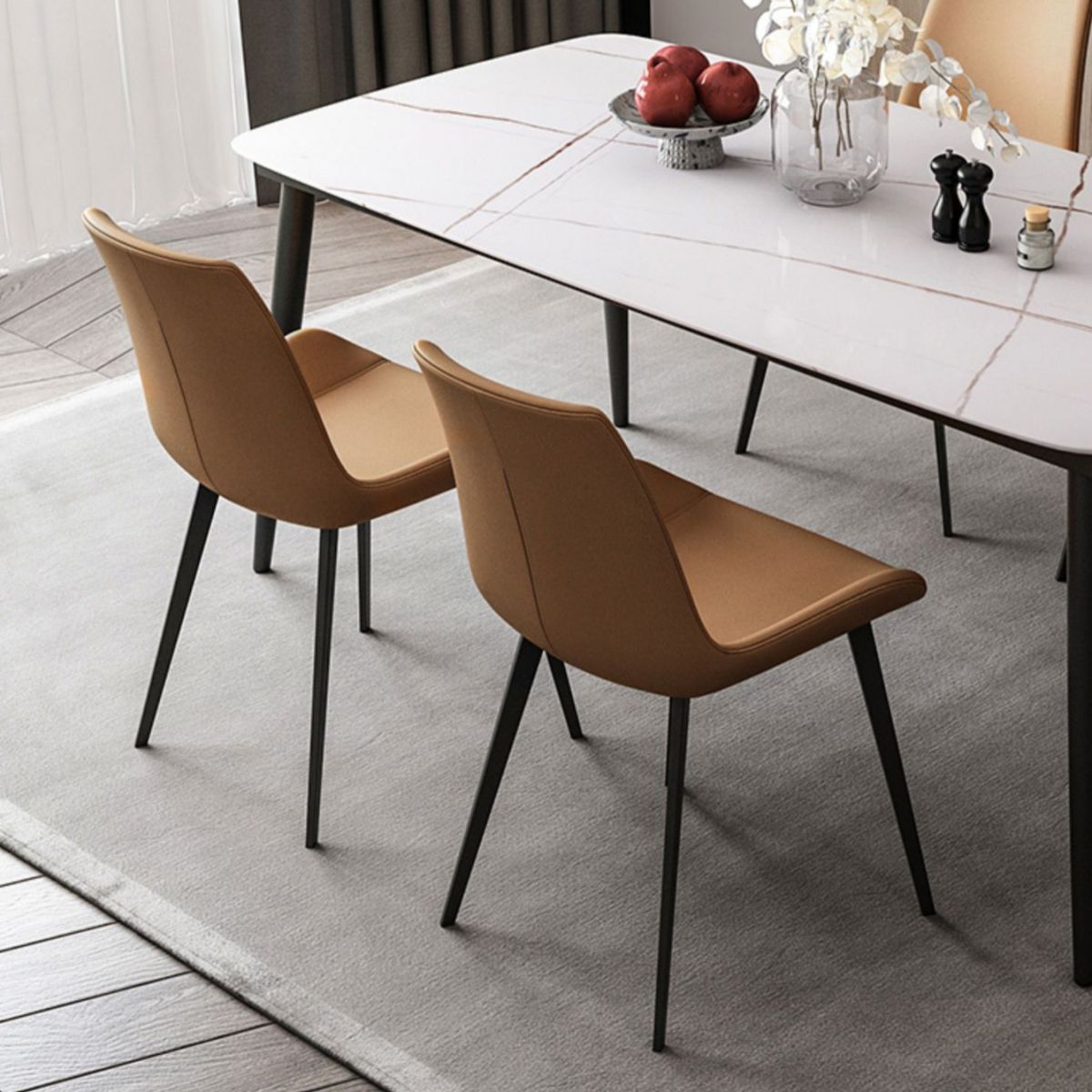 Table à manger en pierre fritrée de style moderne avec table de forme de rectangle blanc et base de 4 jambes