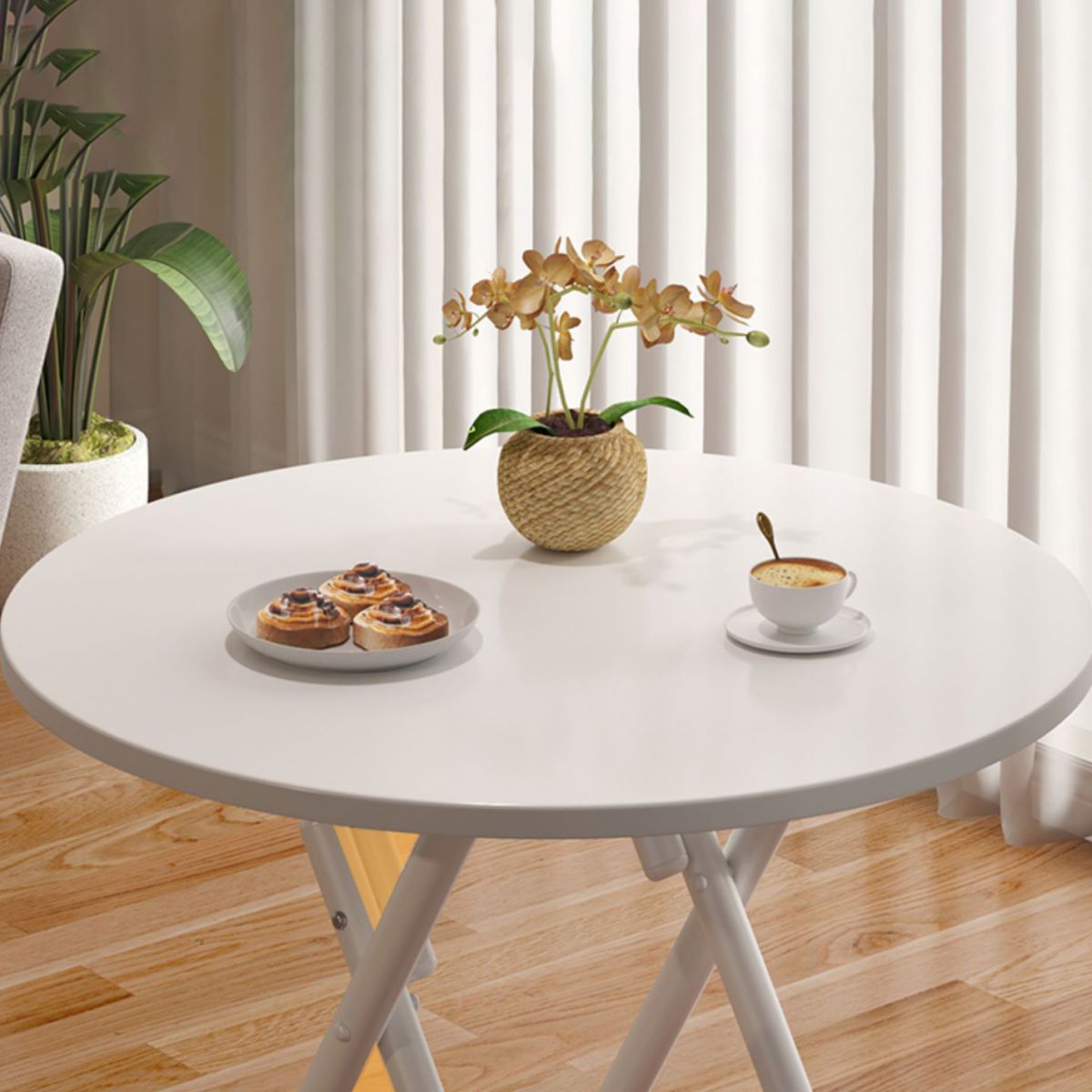 Modern Folding Dining Table Wooden Tabletop with Metal Base for Home
