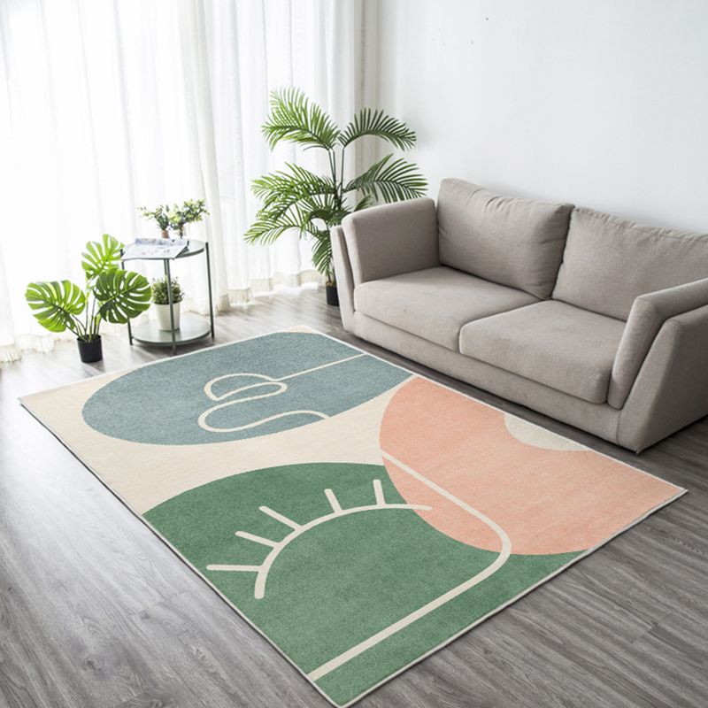 Dark Green Modern Rug Polyester Leaves Rug Non-Slip Backing Rug for Living Room