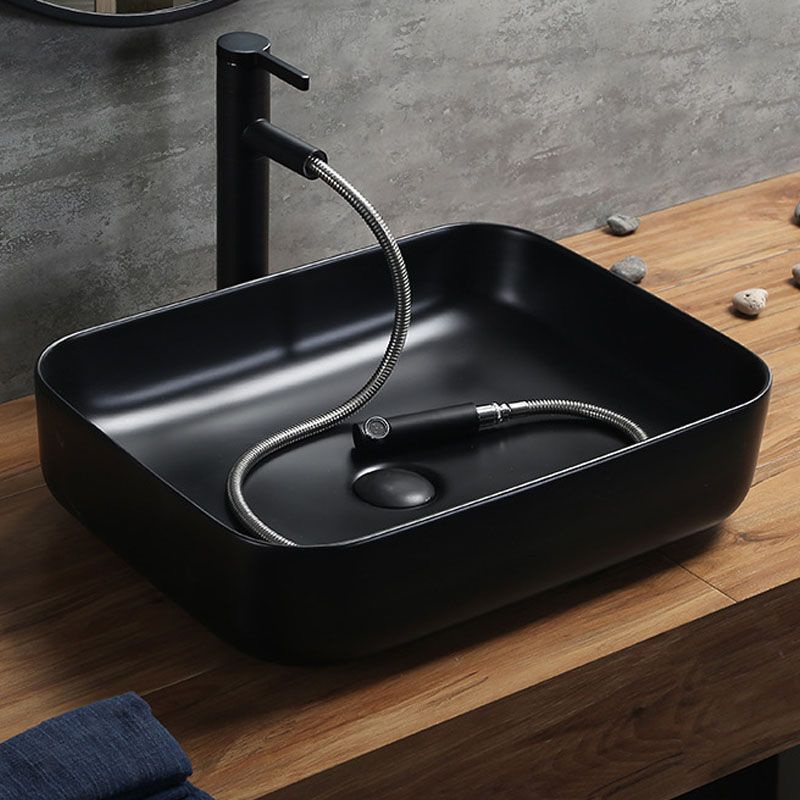 Modern Bathroom Sink Rectangular Porcelain Trough Sink with Pop-Up Drain