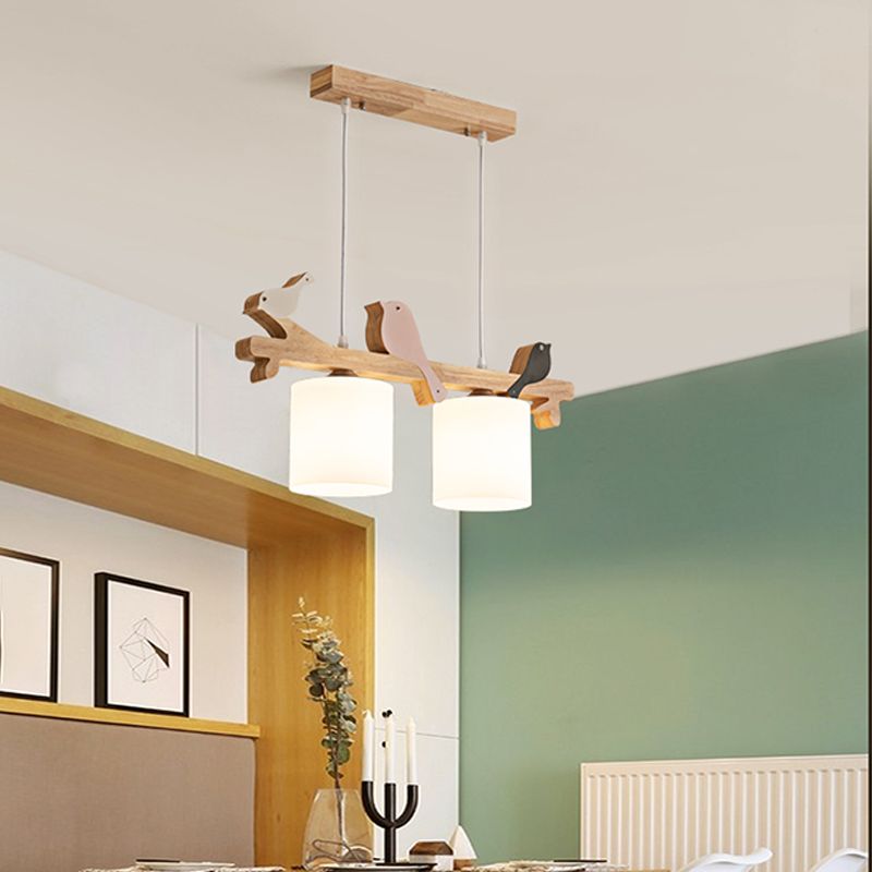 Contemporary Pendant Lights Cylinder Hanging Lights White Glass 2 Light for Kitchen Island