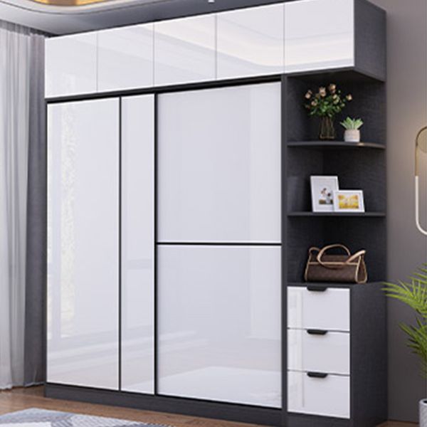 White Grey Wardrobe Cabinet Modern Wardrobe Closet with Shelves