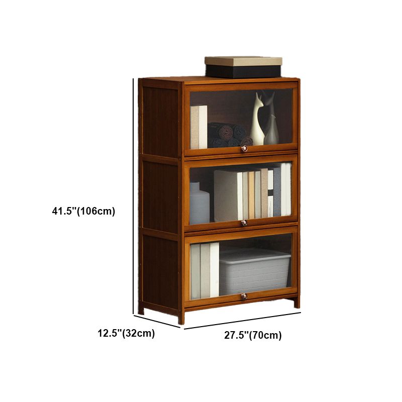 Modern Brown Book Shelf Bamboo Bedroom Shelf Bookcase with Cabinets