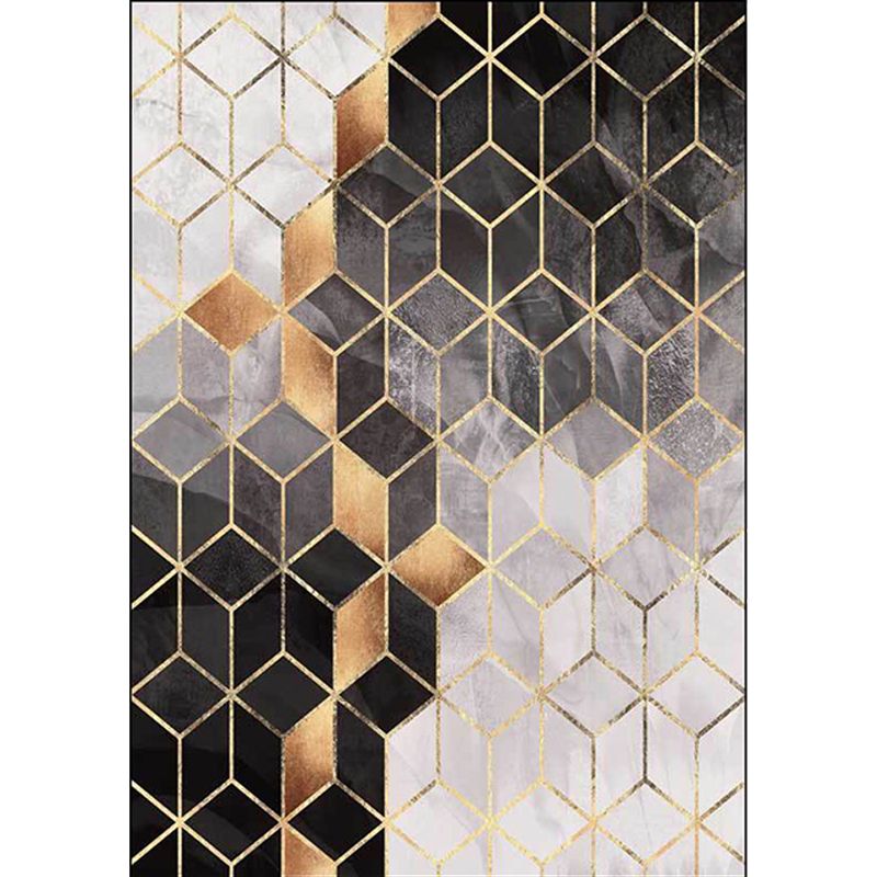 Contemporary Geometric Pattern Rug Black and Grey Polyester Rug Machine Washable Non-Slip Area Rug for Living Room