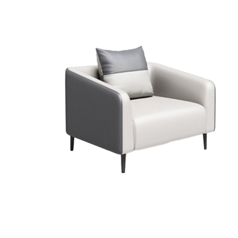 Gray Contemporary Sofa Faux Leather Tuxedo Arm Sofa with Pillows