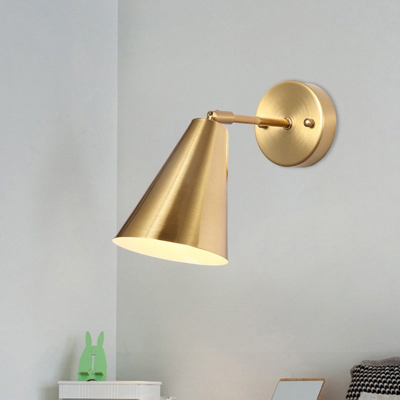 Metal Gold Wall Sconce Lighting Cone 1 Bulb Colonialism Rotatable Wall Mounted Lamp for Bedroom