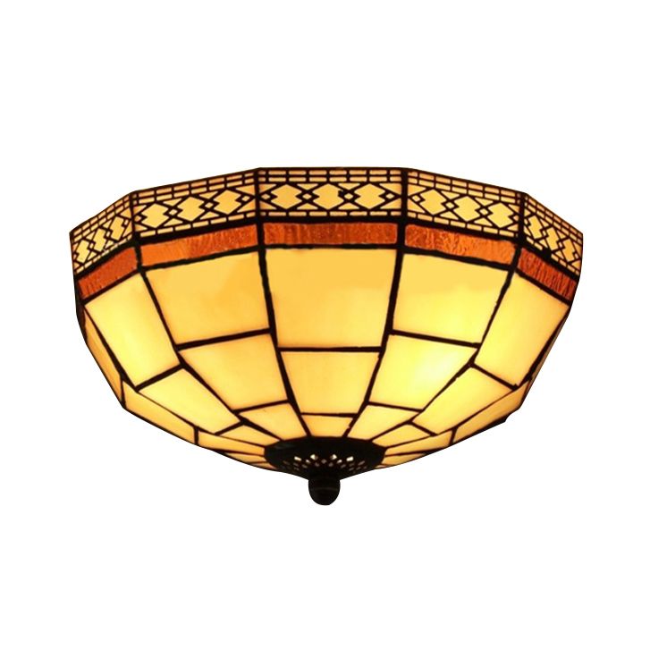 Plafonniers de chambre à coucher Luminaire encastré Tiffany à 2 lumières en beige avec abat-jour en forme de dôme en verre artistique