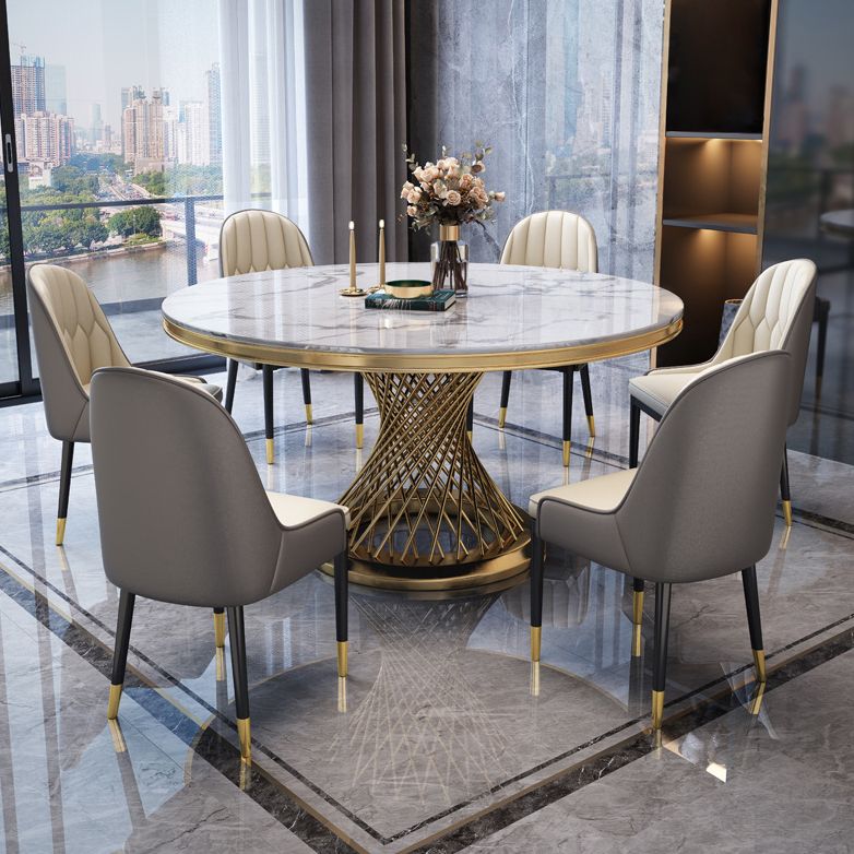 Modern Round Dining Table Steel Base Pedestal Table for Home Kitchen