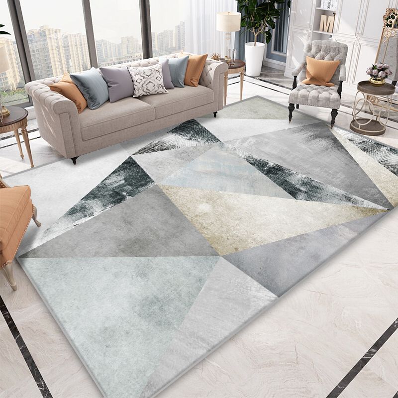 Grey Modern Area Rug Geometric Pattern Polyester Area Carpet Anti-Slip Rug for Home Decor