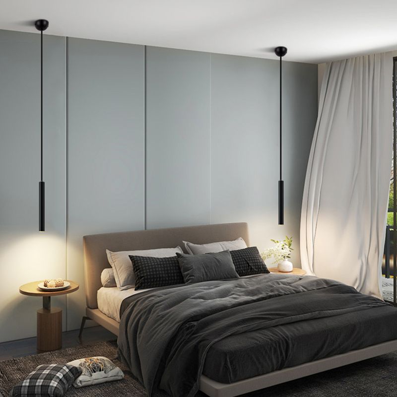 Contemporary Style Cylinder Shape Pendant Lights Metal Hanging Lamps in Black