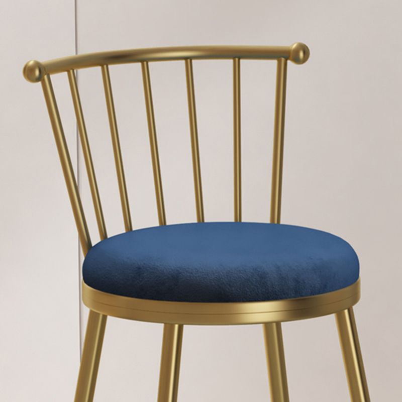 Glam Backrest Armless Counter Stool Iron Bar Stool with Velvet Cushion and Pedal for Cafe