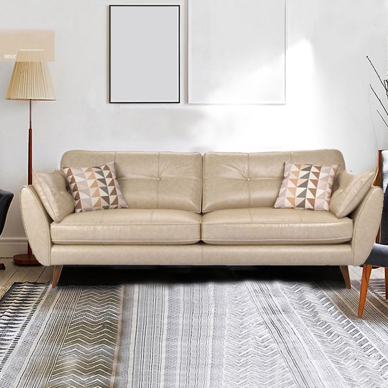 Genuine Leather Flared Arm Sofa Modern Jewel-tuft Wood Legs Sofa