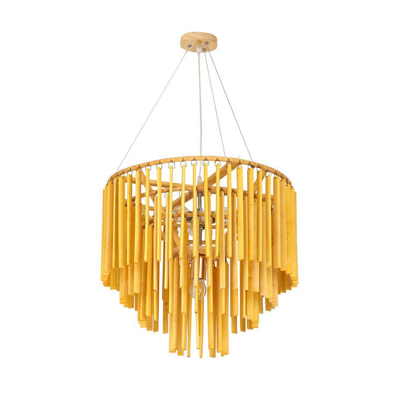 Tiered Chandelier Pendant Light Contemporary Bamboo 4 Heads Yellow Hanging Lighting for Restaurant