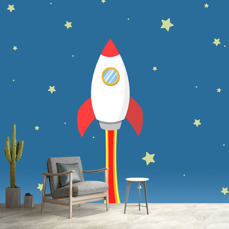 Rocket Outer Space Removable Wall Mural for Children's Bedroom, Moisture Resistant