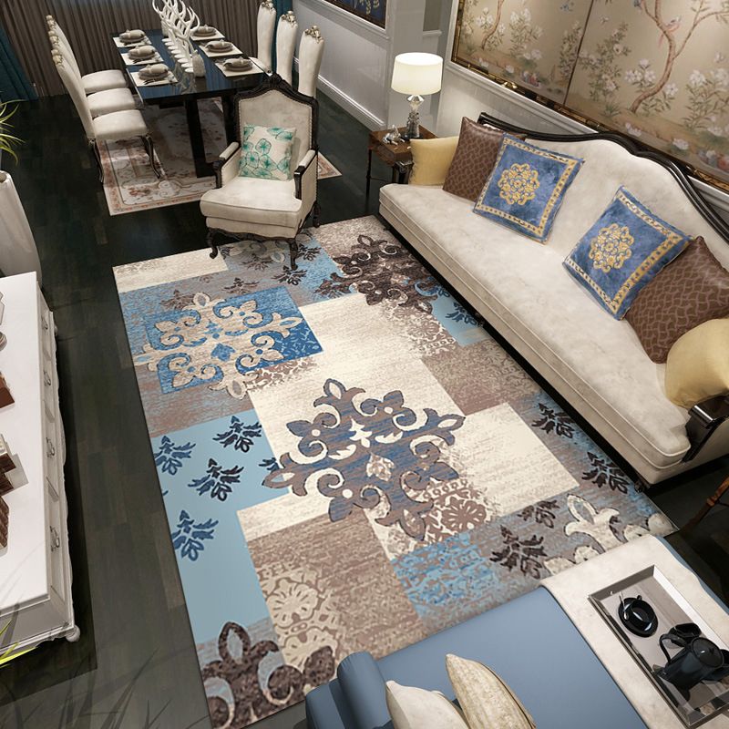 Oriental Color Block Pattern Rug Colorful Moroccan Rug Polyester Non-Slip Backing Area Rug for Bedroom