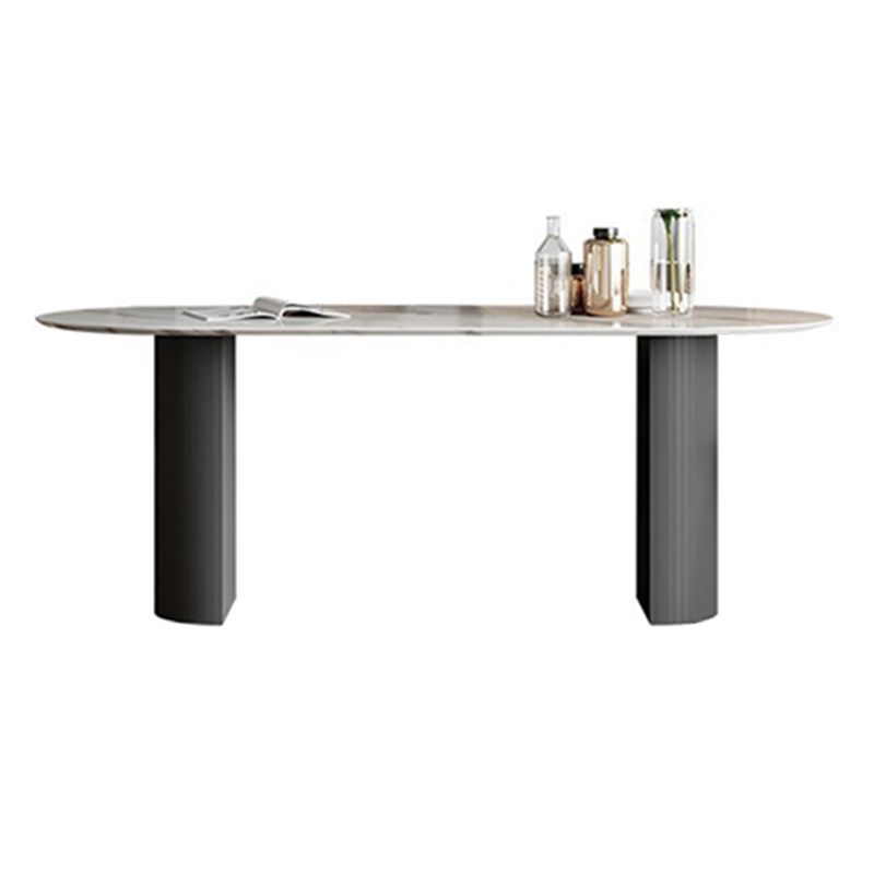 Modern Sintered Stone Dining Table Oval Shape Double Pedestal Kitchen Desk