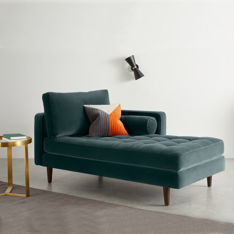 Contemporary Upholstered Chaise Lounge Square Arms Chaise in Green/Blue