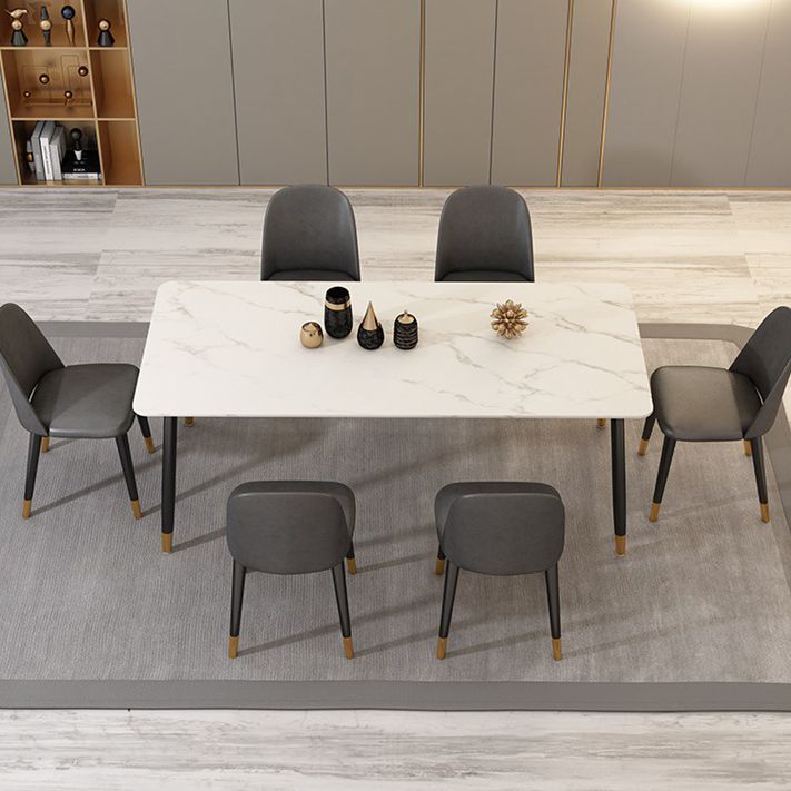 Mesa de comedor moderna de imitación de mármol con acabado mate, rectangular, 4 patas
