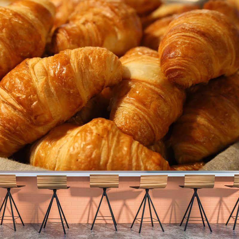 Customized Dessert Wall Mural with Croissant Pattern Mildew Resistant Wallpaper Commerce Shop