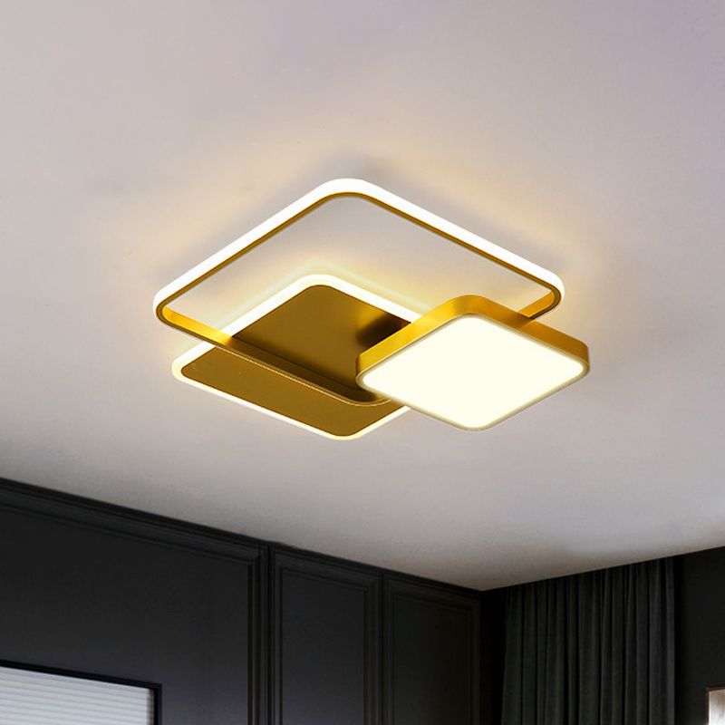 Metal Square Ceiling Light Fixture Modern LED Flush Mount Lamp in Gold/Black and White for Bedroom