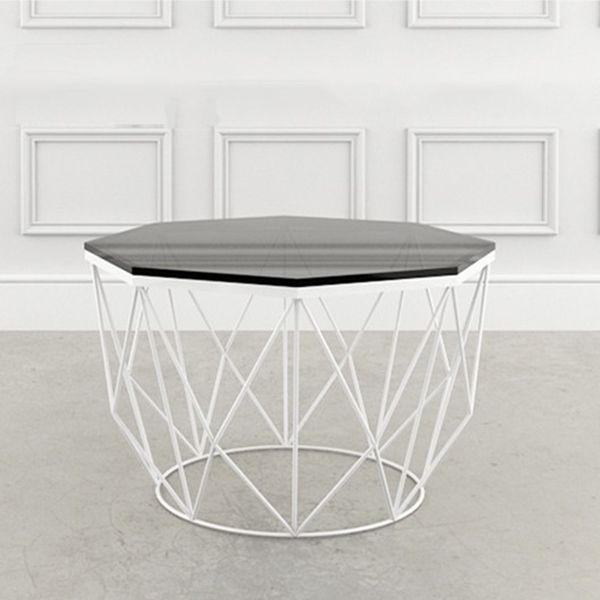 Modern Frame Coffee Table Round Glass Top Coffee Cocktail Table