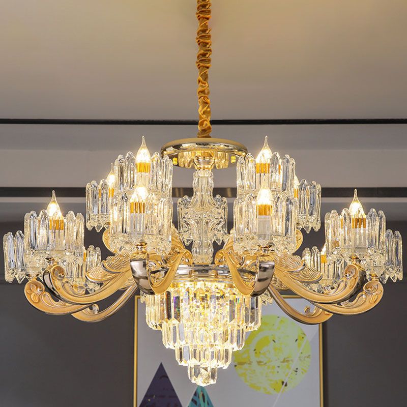 Drum Bedroom Chandelier Light Clear Crystal Modern Suspension Lighting Fixture in Gold