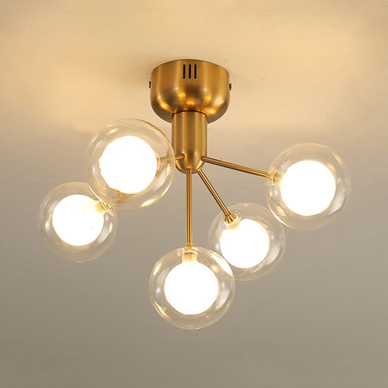 5 Lights Orbit Semi Flush Ceiling Light 5 Lights Modern Style Glass Ceiling Lamp for Foyer Hallway