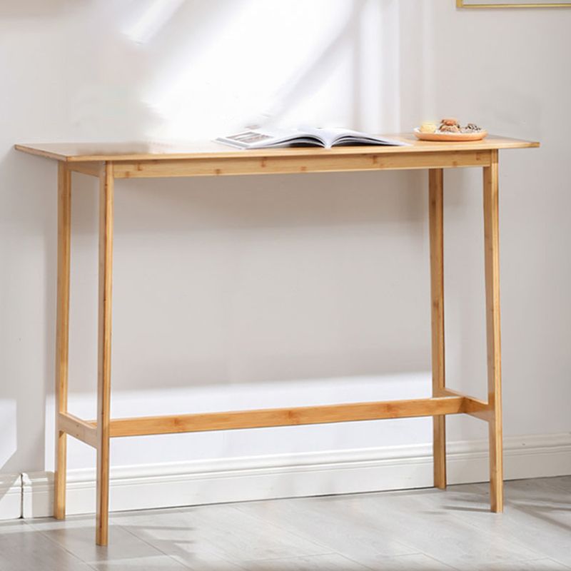 Solid Wood Bar Table Brown Trestle Base Dining Table for Kitchen Living Room