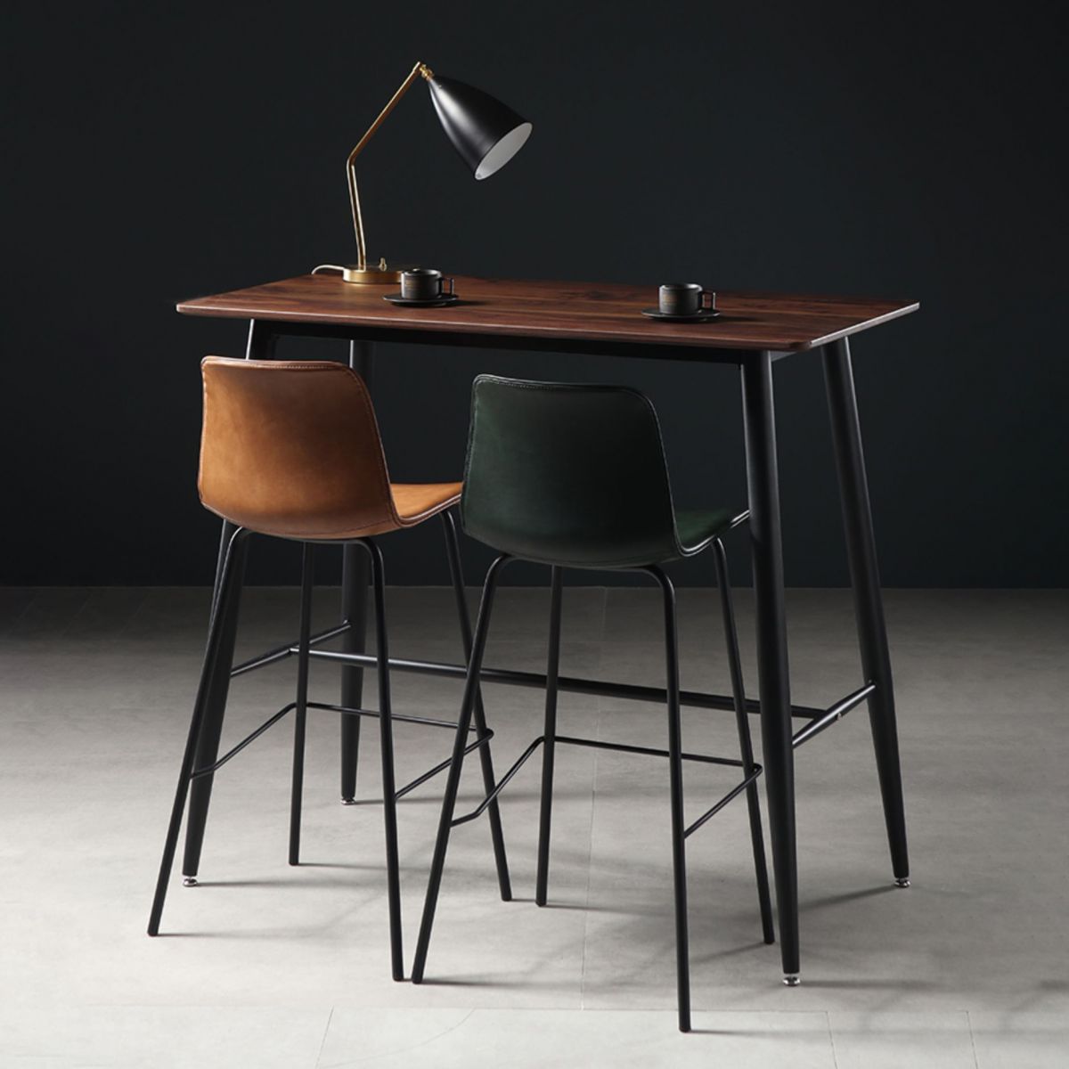 Glossy Leather Square Bar Stool Industrial Metal Stools with Back Legs