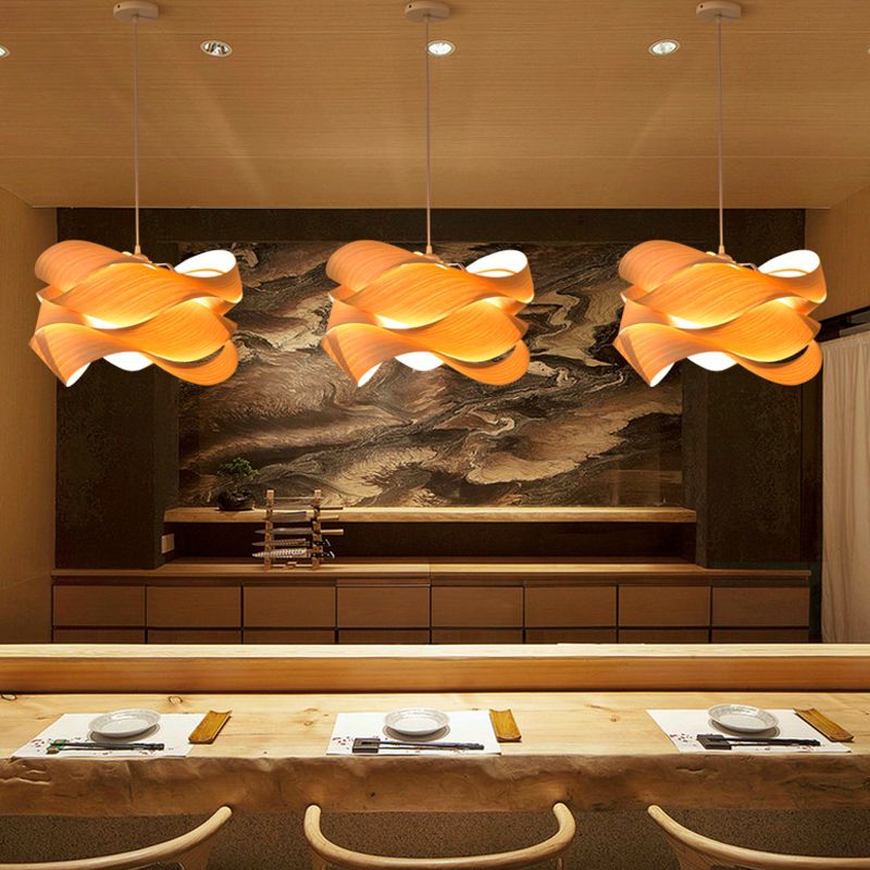 Wood Unique Shape Hanging Lights Modern Style 1 Head Hanging Mount Fixture for Restaurant