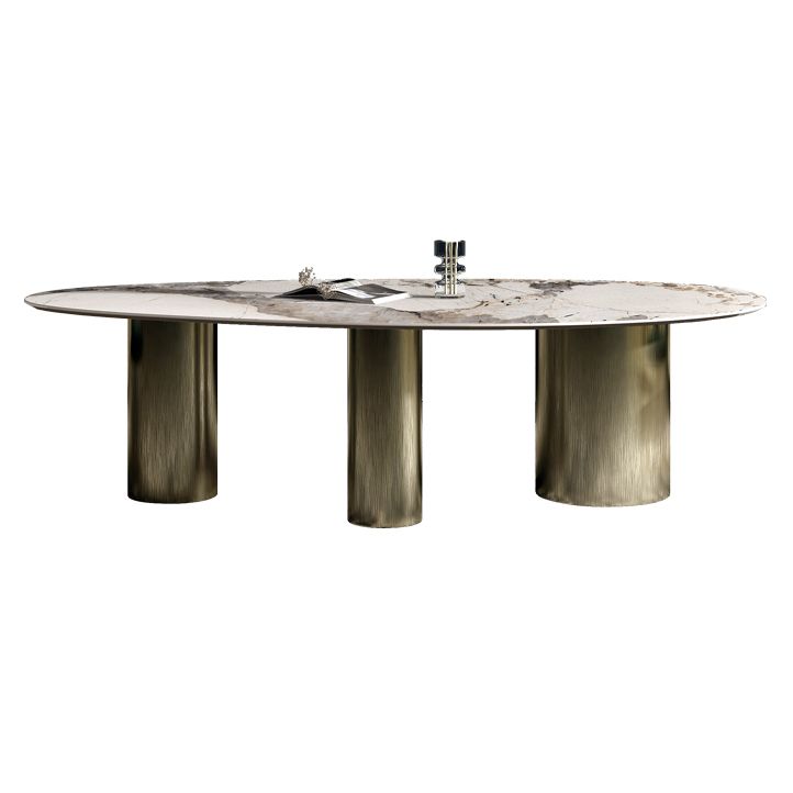Oval Sintered Stone Dining Table Luxury Kitchen Table with 3 Legs in Gold