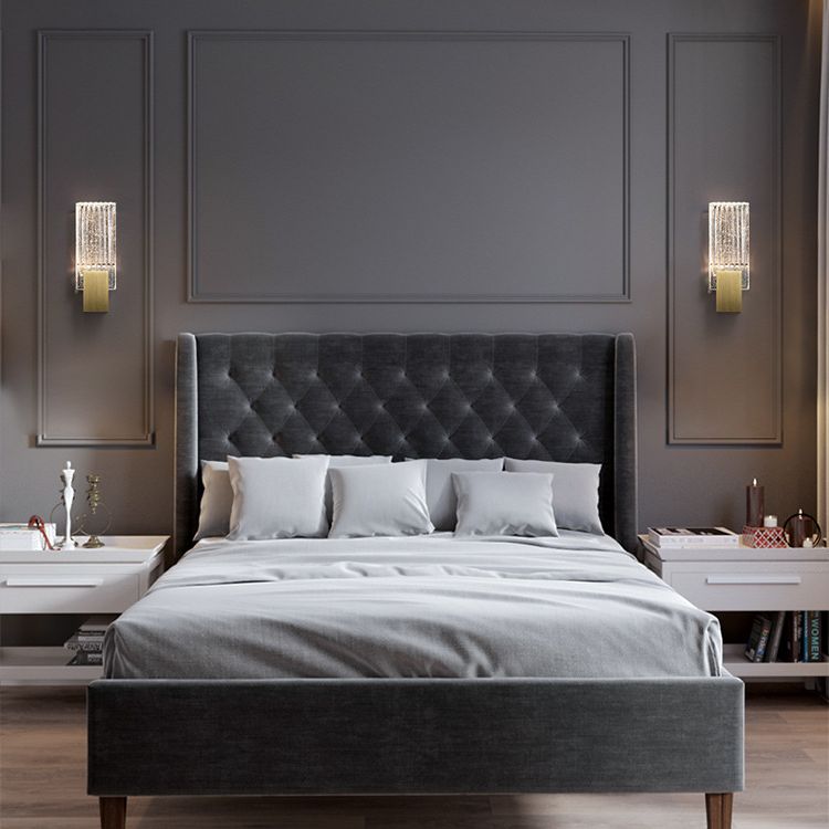 1-Light Rectangular Wall Light Fixture Modern Style Crystal Wall Sconces Lamp in Brass