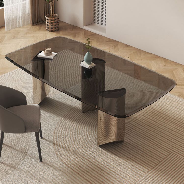 Rectangular Dining Table Clear Glass Tabletop with Chrome Base