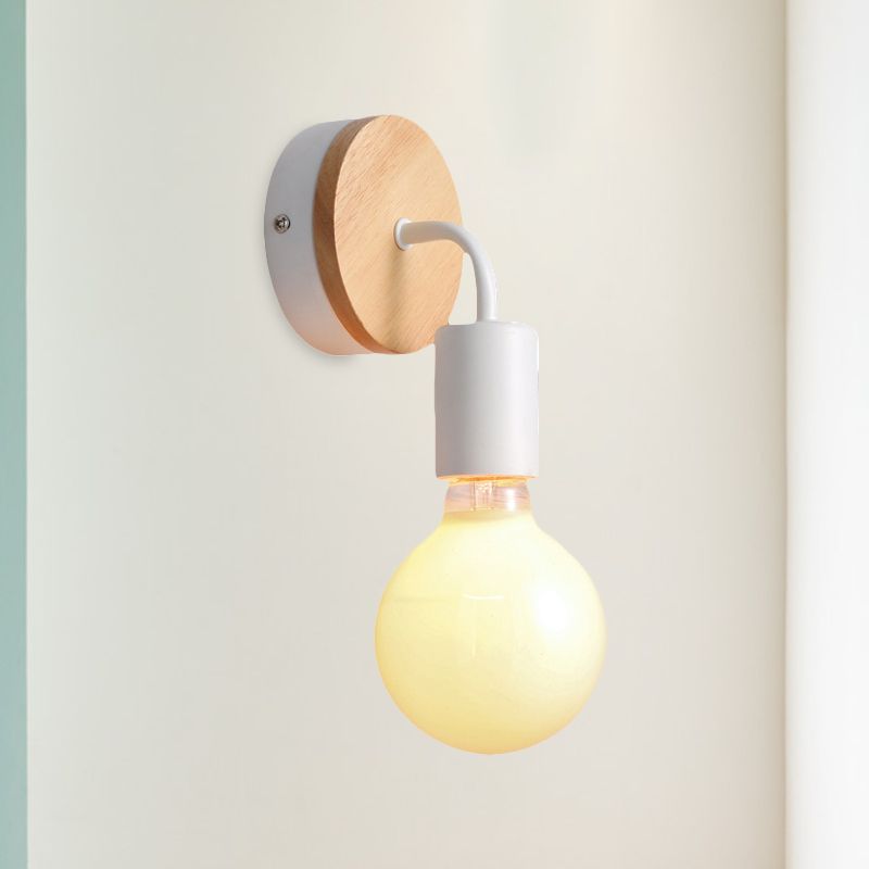 Loft Stylish Angled Wall Sconce Lighting with Round Backplate 1 Head Wood and Metal Wall Mount Light in White