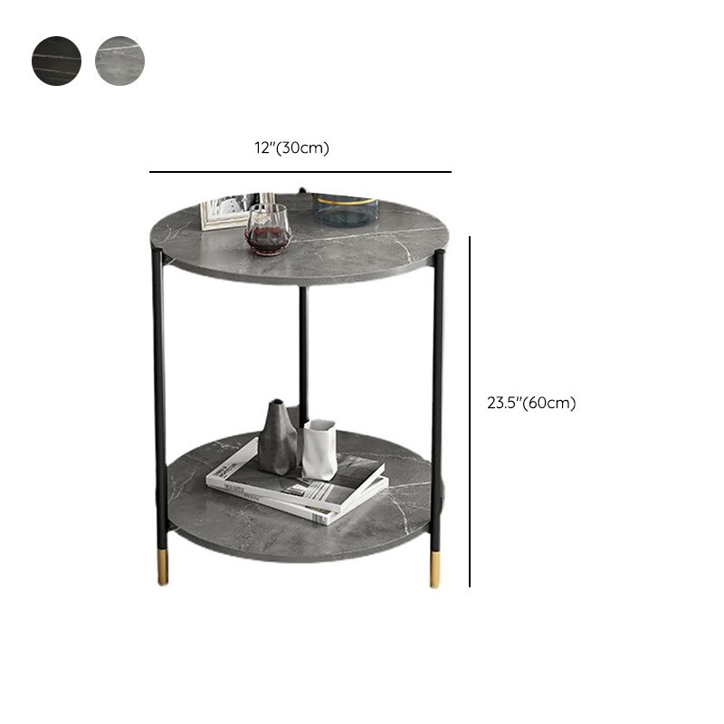 Modern Slate and Metal Single Coffee Table Frame Round Glam Coffee Table