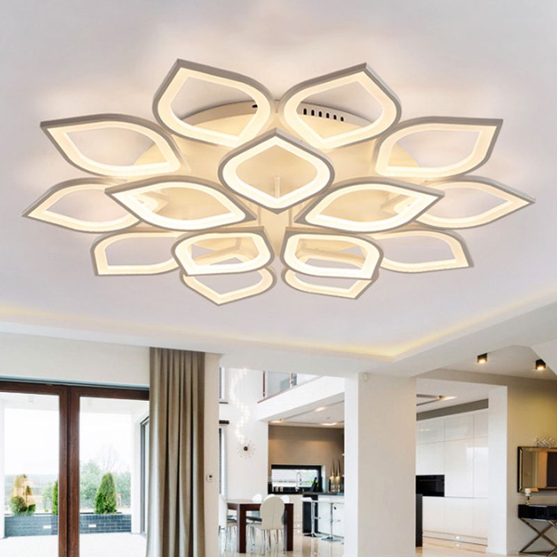 LED 4/6/8 Lights Bedroom Flush Light with Leaf Acrylic Shade White Ceiling Lighting Fixture in White/Warm/Natural Light