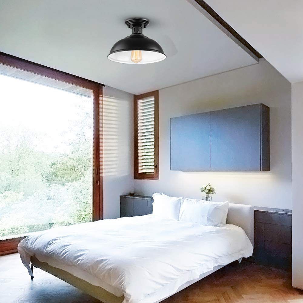 Metal Dome Ceiling Lighting Industrial Bedroom Ceiling Fixture in Black