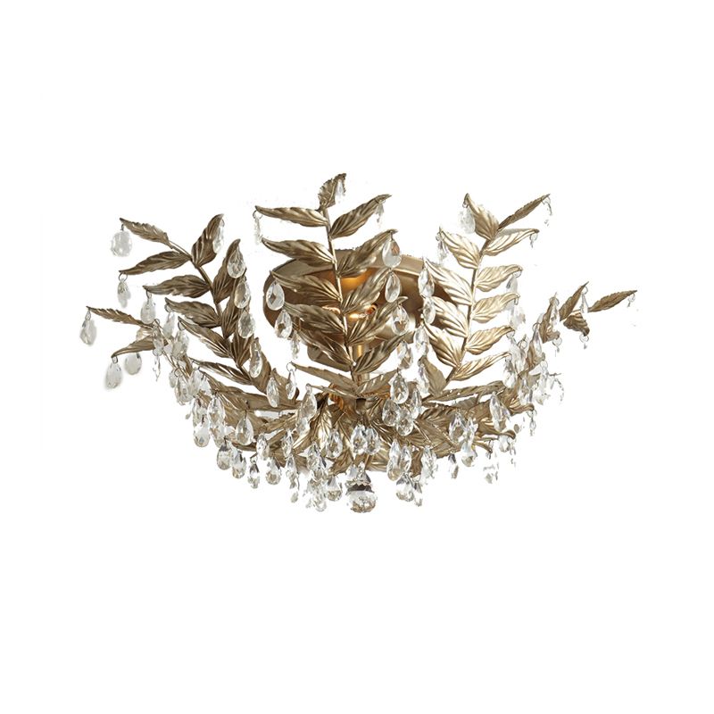 Crystal Orb Gold/Black Semi-Flush Mount Leaf 10 Heads Classic Style Close to Ceiling Light for Bedroom