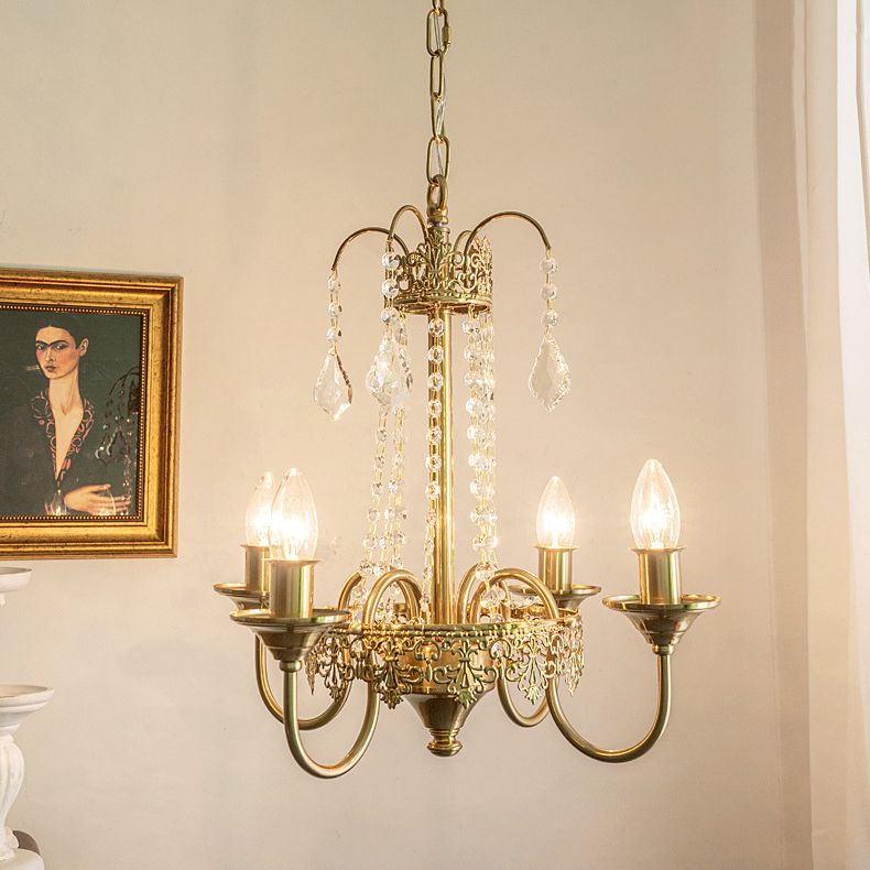 17.7" Diameter French Style Chandelier 4-Lights Metal Candlestick Pendant Light with Clear Crystal