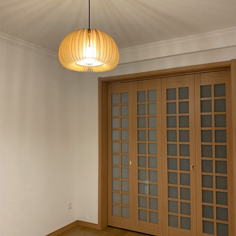 Luz de calabaza de madera beige estilo chino 1 lámpara de techo de mesa de comedor ligero