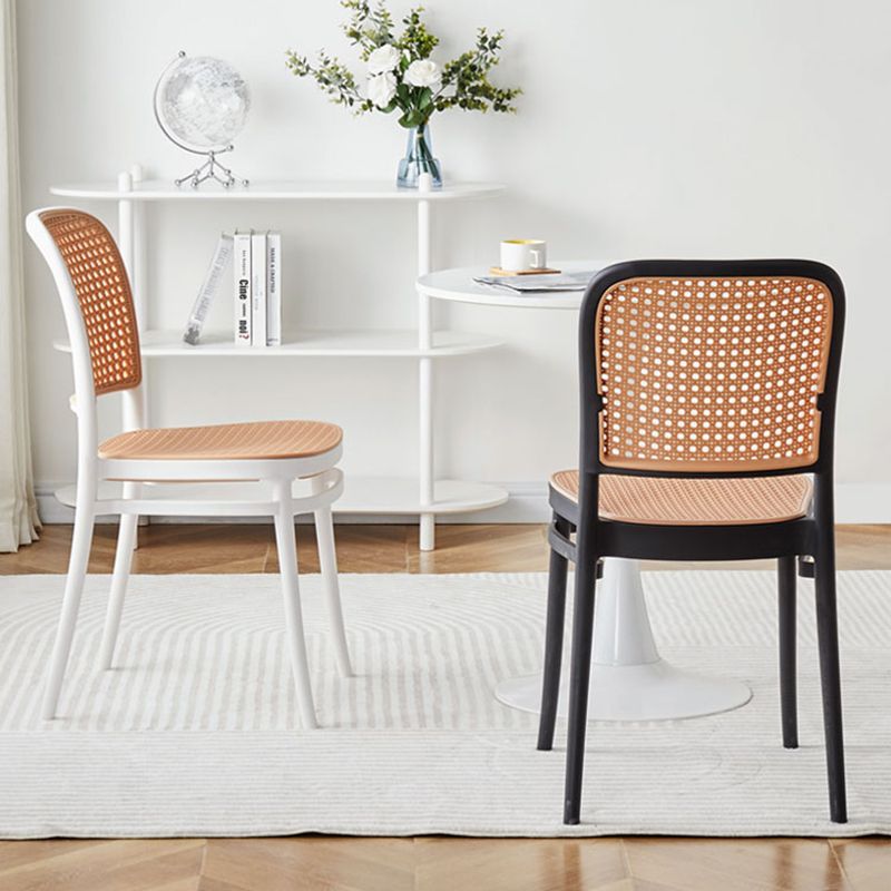 Contemporary Armles Dining Side Chair with Natural Back Stacking Chair